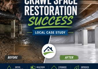 Before-and-after crawl space restoration in Warner Robins showing improved moisture control and insulation