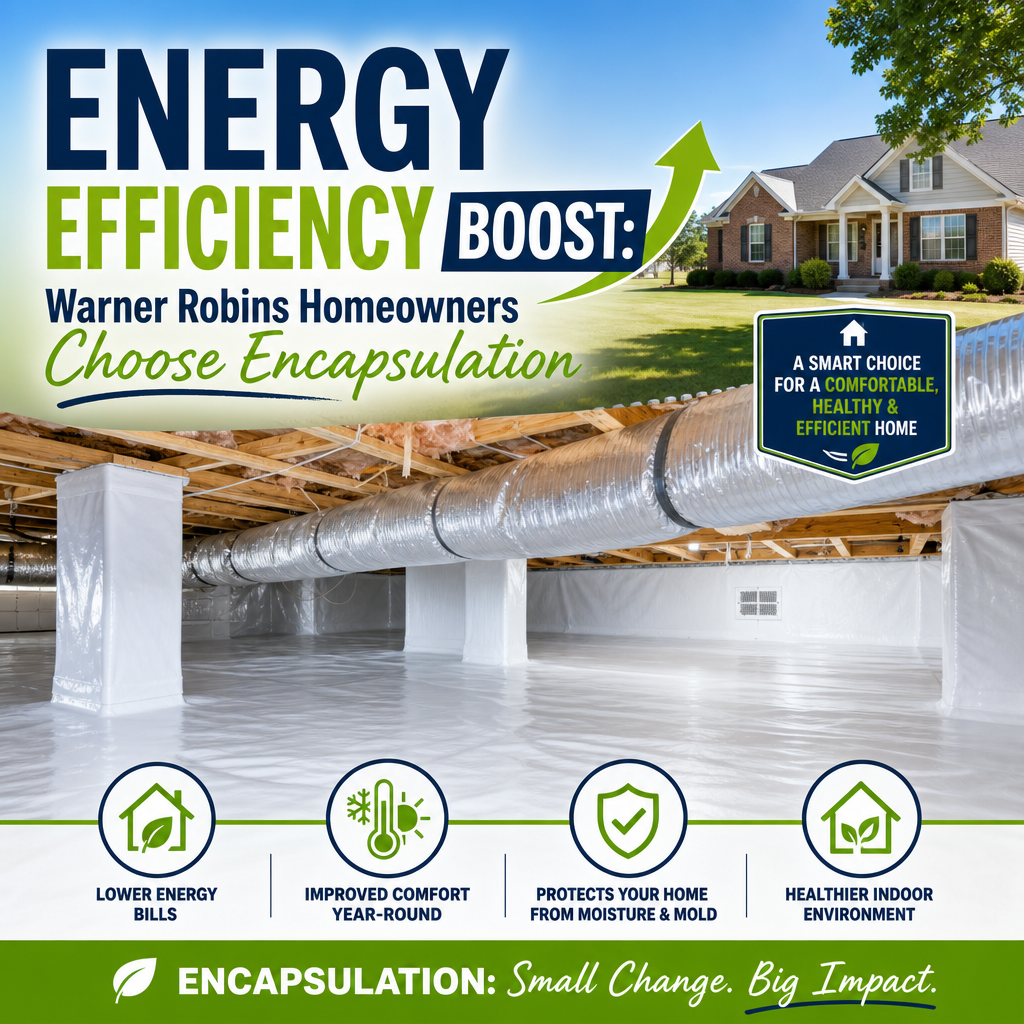 Crawl space encapsulation improving energy efficiency and moisture protection in a Warner Robins home