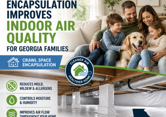 Crawl space encapsulation reduces moisture and mold, improving indoor air quality in a Georgia home
