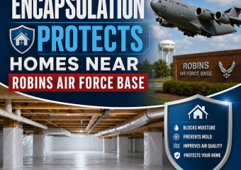 Crawl space encapsulation protecting a home from moisture, mold, and poor air quality near Robins Air Force Base