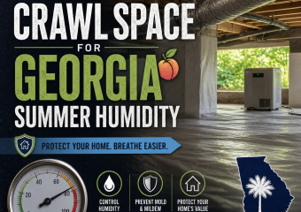 Worker inspecting crawl space humidity control in a Georgia home to prevent moisture and mold