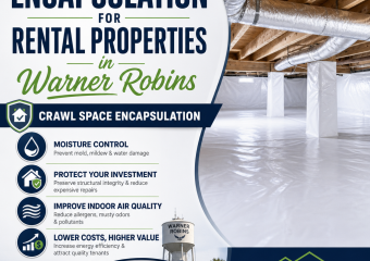 Crawl space encapsulation in a rental property, highlighting moisture control and structural protection.