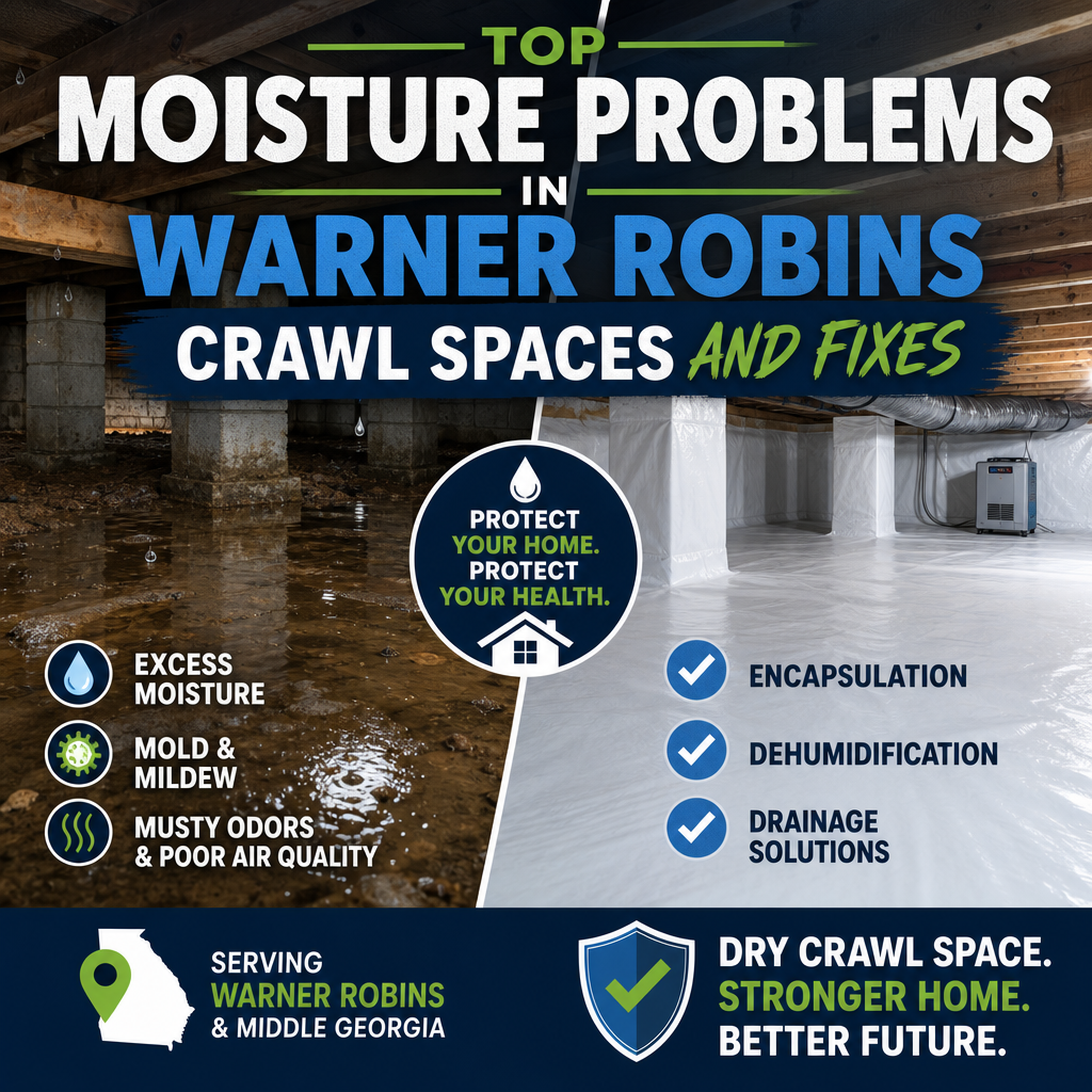 Crawl space moisture problems and fixes in Warner Robins home for a dry, healthy crawl space