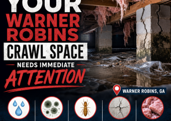 Water damage, mold, pests, cracks, and damaged insulation in a Warner Robins crawl space