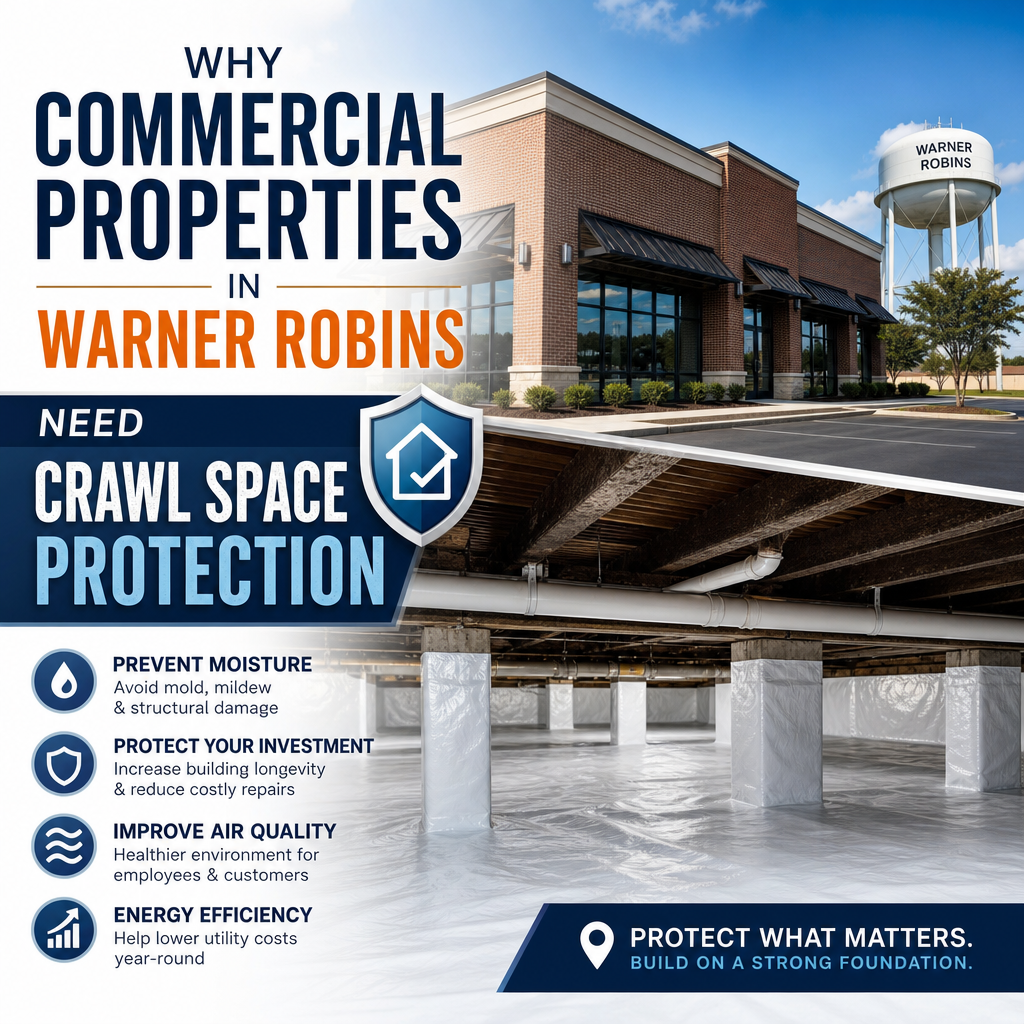 Commercial building crawl space protection helps prevent moisture, pests, and damage in Warner Robins.