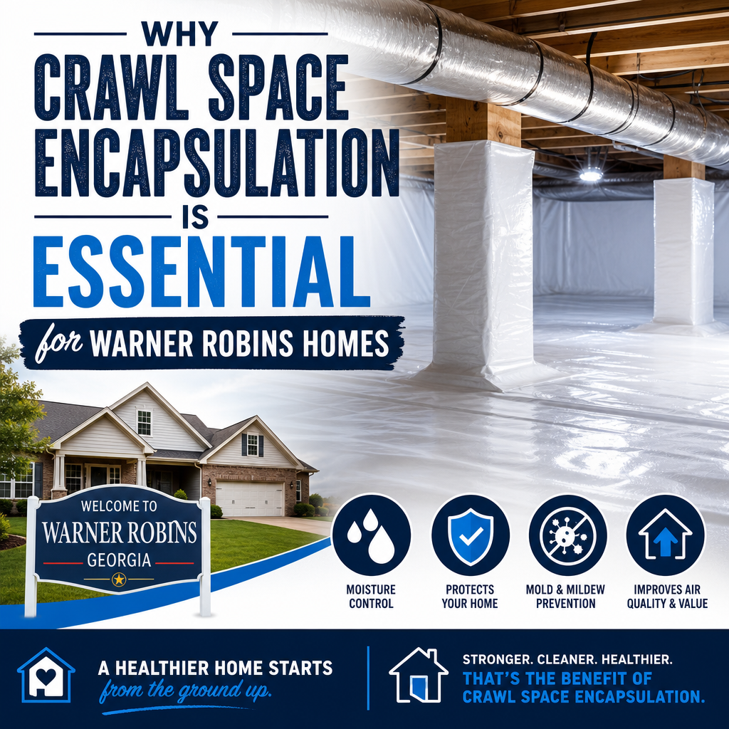 Crawl space encapsulation in a Warner Robins home helps control moisture, prevent mold, and improve air quality.