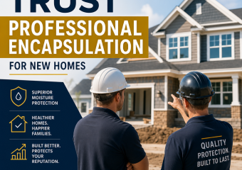 Local builders using professional encapsulation to protect a new home's crawl space from moisture