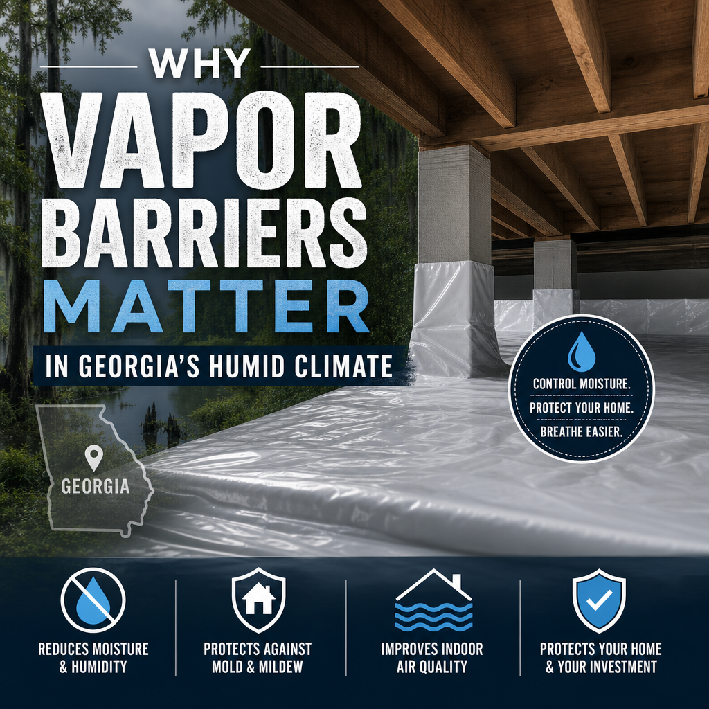 Vapor barrier installed to protect a Georgia home from humid air and moisture damage